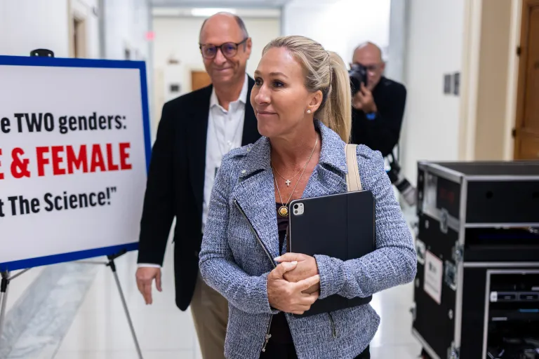 Rep. Marjorie Taylor Greene (R-GA) on Capitol Hill on Monday Nov, 17, 2025 (Graeme Jennings / Washington Examiner)