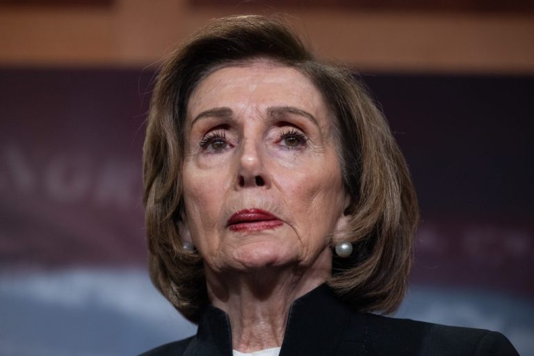 Rep. Nancy Pelosi (D-CA) at a press conference.