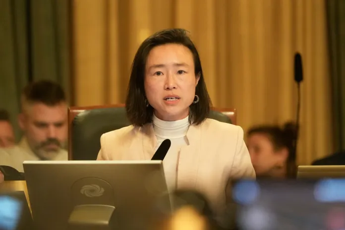 San Francisco Supervisor Connie Chan is shown during a board of supervisors meeting at City Hall in San Francisco.
