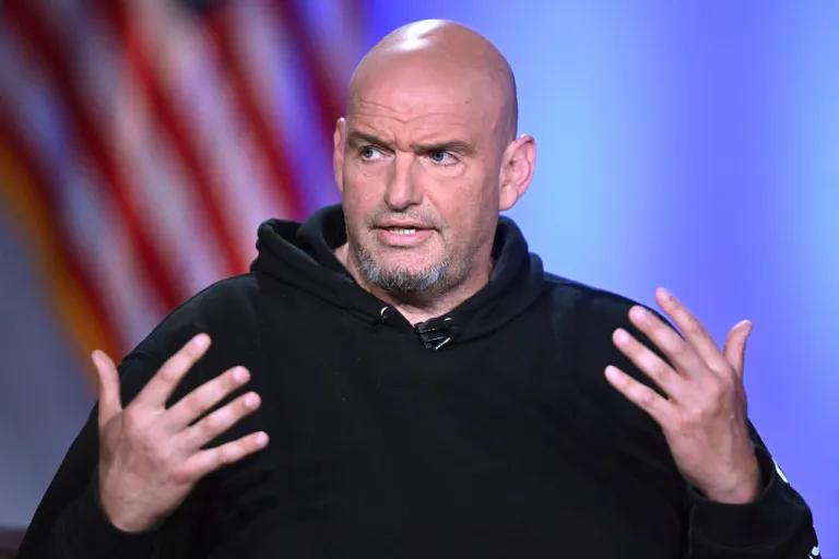FILE - Sen. John Fetterman, D-Pa., participates in a debate with Sen. Dave McCormick, R-Pa., not shown, at the Edward M. Kennedy Institute for the United States Senate, June 2, 2025, in Boston, as live-streamed on Fox Nation.