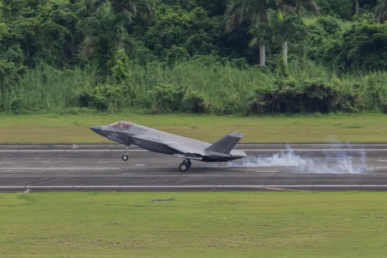 A U.S. F-35 fighter jet lands at José Aponte de la Torre Airport in Ceiba, Puerto Rico