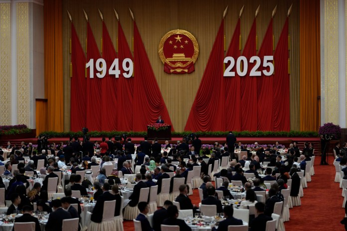 Chinese President Xi Jinping speaks at the National Day Reception.