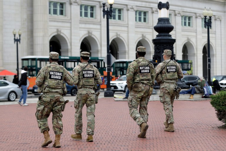 National Guard soldiers patrol at Union Station.