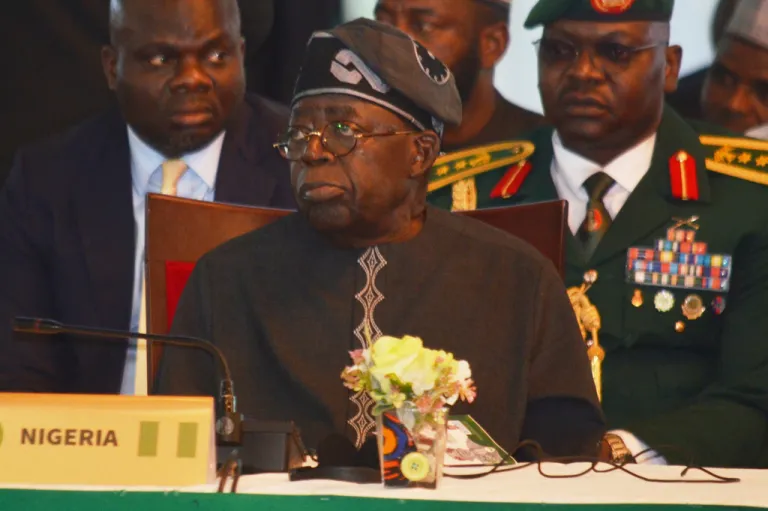 Nigerian President Bola Ahmed Tinubu attends an ECOWAS meeting.