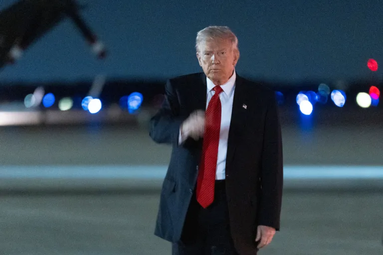 President Donald Trump arrives at Joint Base Andrews, Maryland.