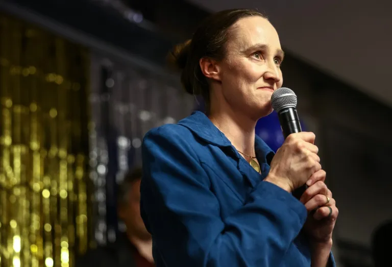 Seattle mayoral candidate Katie Wilson speaks during an election night watch party on Tuesday, Nov. 4, 2025, in Seattle.