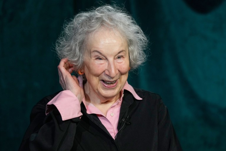 Author Margaret Atwood appears during an interview in New York on Thursday, Nov. 6, 2025.