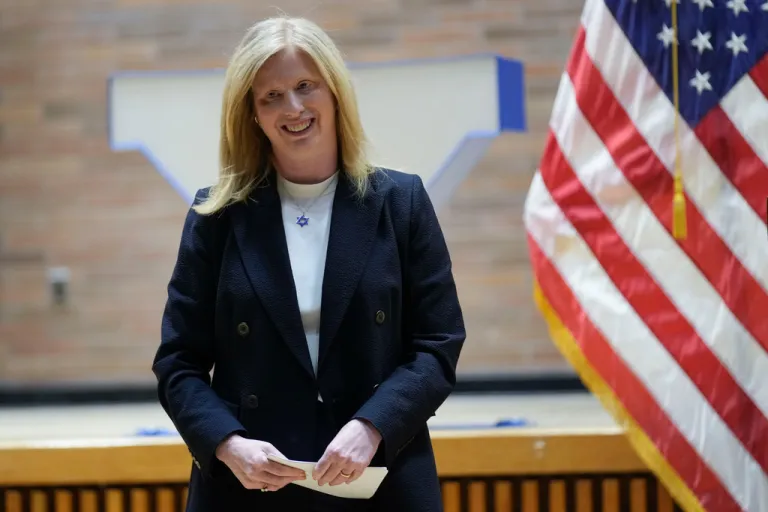 FILE - NYPD Commissioner Jessica Tisch steps off the stage after speaking during her swearing in ceremony at police headquarters in New York, Nov. 25, 2024. (AP Photo/Seth Wenig, file)