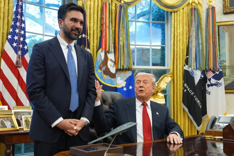 President Donald Trump talks after meeting with New York City Mayor-elect Zohran Mamdani in the Oval Office of the White House, Friday, Nov. 21, 2025, in Washington.