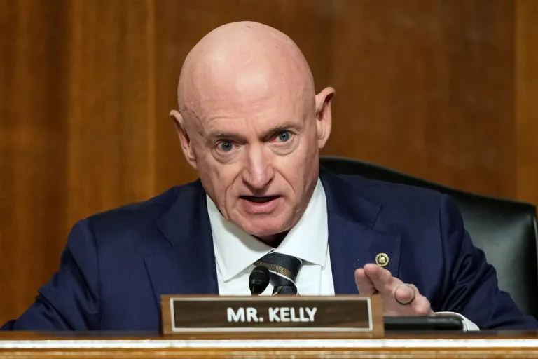 FILE - Sen. Mark Kelly, D-Ariz., speaks during the Senate Armed Services Committee confirmation hearing for Pete Hegseth, President-elect Donald Trump's choice to be Defense secretary, at the Capitol in Washington, Tuesday, Jan. 14, 2025. (AP Photo/Ben Curtis, file)