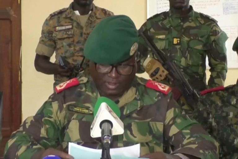 Brig. Gen. Denis N'Canha, military spokesman, speaks.