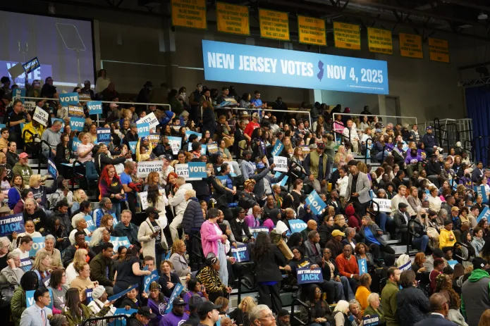 Crowds gather at the Essex County College gymnasium on Saturday, Nov. 1, 2025 in Newark, New Jersey, for a rally featuring former President Barack Obama. The rally was for Rep. Mikie Sherrill (D-NJ), the Democratic candidate in the 2025 gubernatorial election. (Sydney Topf/Washington Examiner)