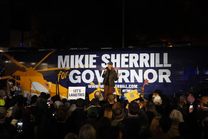 Mikie Sherrill pictured at her last campaign event on Monday, Nov. 3, 2025, in Montclair, New Jersey. She faces Republican Jack Ciattarelli in the 2025 gubernatorial race on Nov. 4. (Sydney Topf/Washington Examiner)




