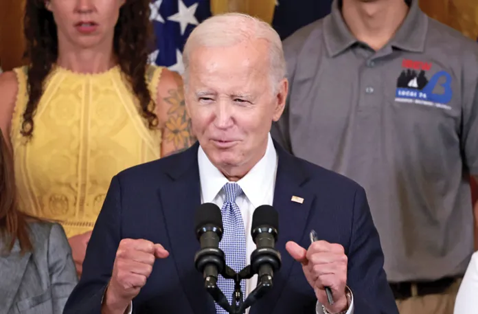 President Joe Biden speaks on the first anniversary of the Inflation Reduction Act at the White House, Aug. 16, 2023. (Win McNamee/Getty)