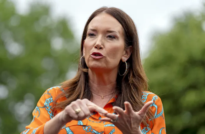 Trump administration Agriculture Secretary Brooke Rollins speaks to media at the White House, May 5, 2025. (Alex Brandon/AP)