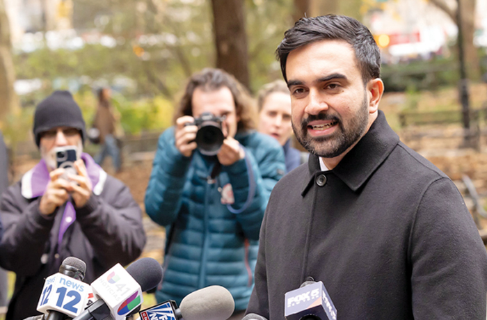 Democrat Mayor-elect Zohran Mamdani speaks to reporters in New York City, Nov. 20, 2025. (BG048/Bauer-Griffin/GC Images/Getty)