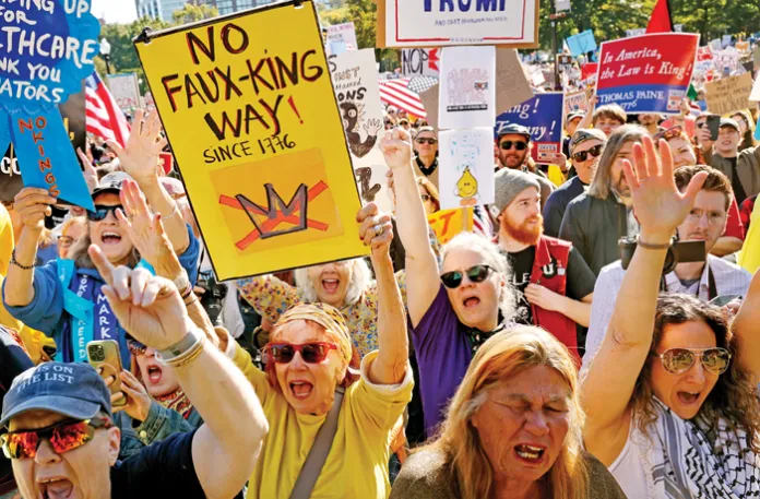 A ‘No Kings’ protest on Boston Common, Oct. 18, 2025. (Craig F. Walker/The Boston Globe/Getty)