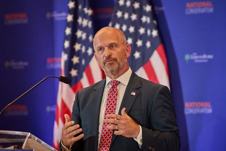 Heritage Foundation President Kevin Roberts speaks at the National Conservative Convention.