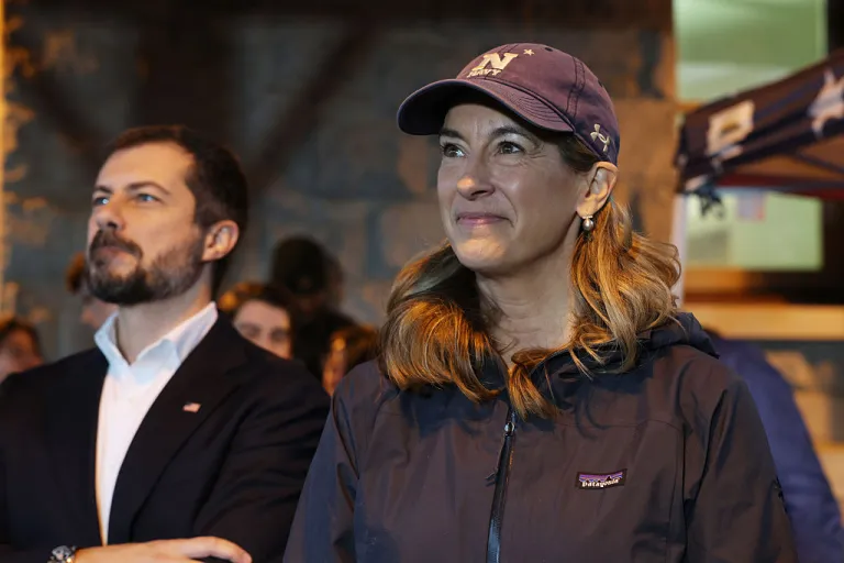 New Jersey Democratic gubernatorial candidate, U.S. Rep. Mikie Sherrill (D-NJ) attends a news conference with commuters at a train station where she addressed the Gateway Tunnel Project on October 30, 2025 in Westfield, New Jersey. Sherrill, who is running against Republican candidate Jack Ciattarelli for governor of New Jersey, was joined by former Transportation Secretary Pete Buttigieg. (Photo by Spencer Platt/Getty Images)