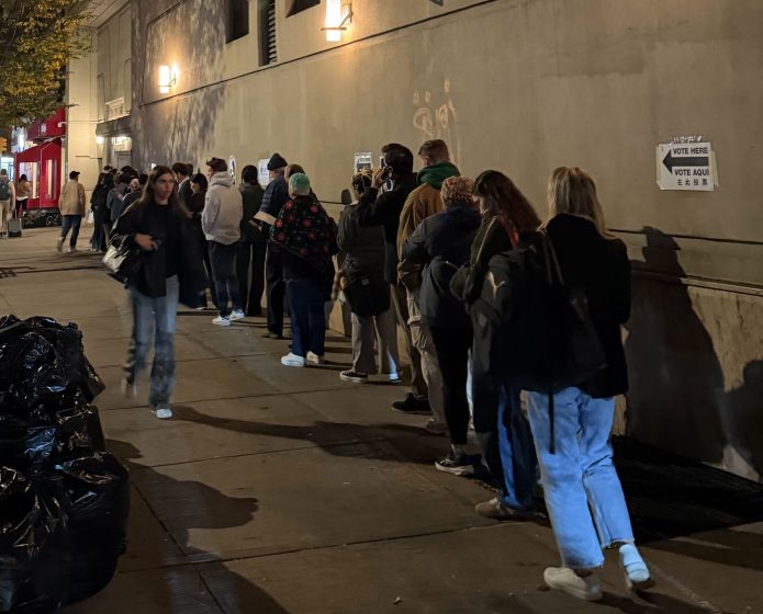 A line of voters at an East Village polling station in New York City.