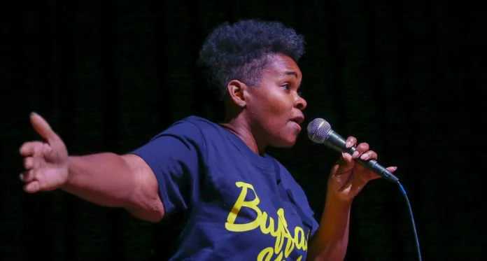 FILE - In this Saturday, Oct. 23, 2021, file photo, Buffalo mayoral candidate India Walton speaks to supporters during a campaign rally in Buffalo, N.Y. The race for mayor of Buffalo has four-term incumbent Byron Brown relying on a write-in campaign to fend off a challenge from newcomer Walton, who identifies herself as a democratic socialist. (AP Photo/Joshua Bessex, File)