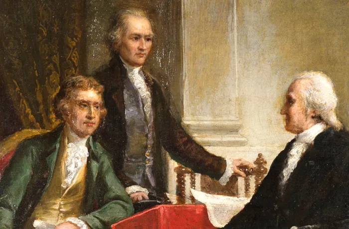 Sketch, George Washington with Jefferson and Hamilton by Constantino Brumidi, 1872 ca. (Courtesy of the U.S. Senate Collection)