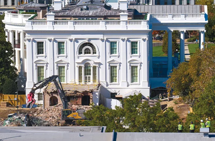 Demolition continues on the East Wing of the White House on Oct. 22 to make room for a President Donald Trump’s new ballroom. (Jacquelyn Martin/AP)