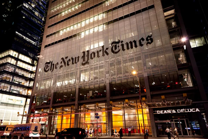 Headquarters of The New York Times at night