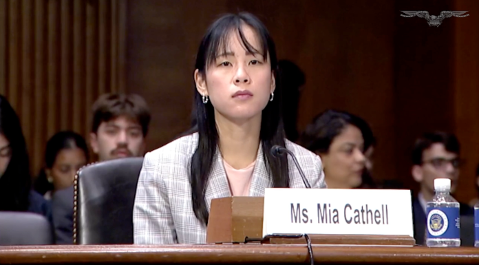 Mia Cathell testifying before Senate.