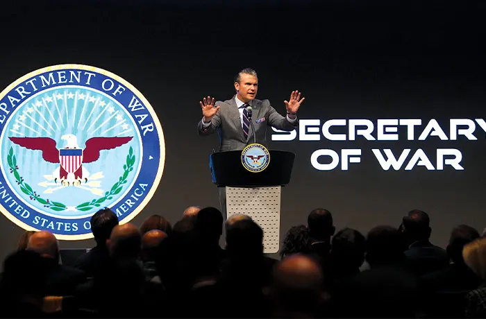 Pete Hegseth speaks during the 4th annual Northeast Indiana Defense Summit at Purdue University Fort Wayne on Nov. 12. (Darron Cummings/AP)