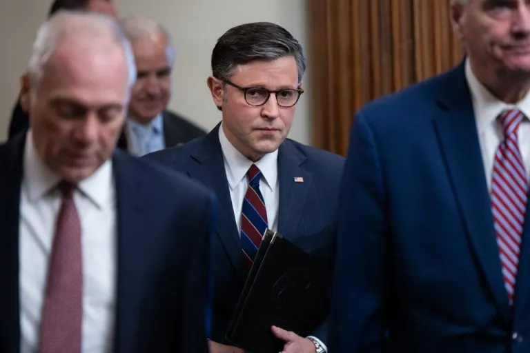 House Speaker Mike Johnson (R-LA) walks in the Capitol.