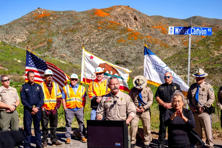 Riverside County Sheriff Chad Bianco speaks at a news conference in Lake Elsinore, Calif., Tuesday, Feb. 7, 2023.