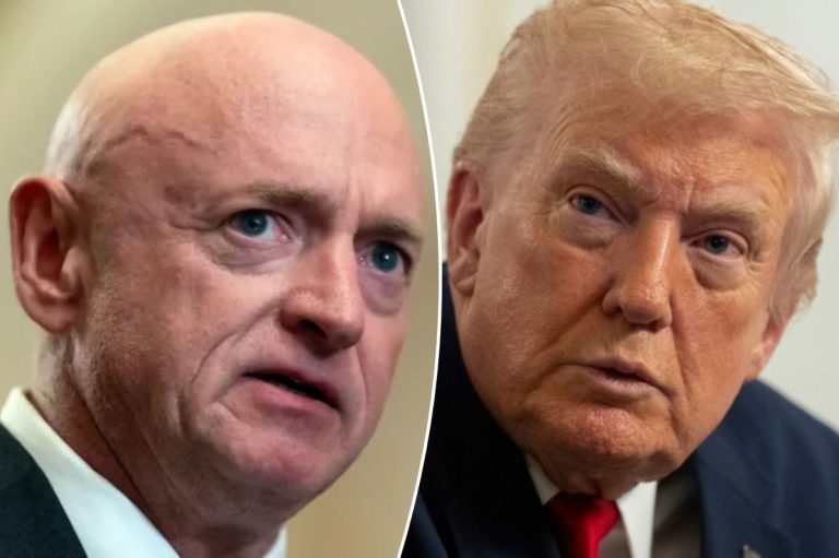 Collage of Mark Kelly and Donald Trump