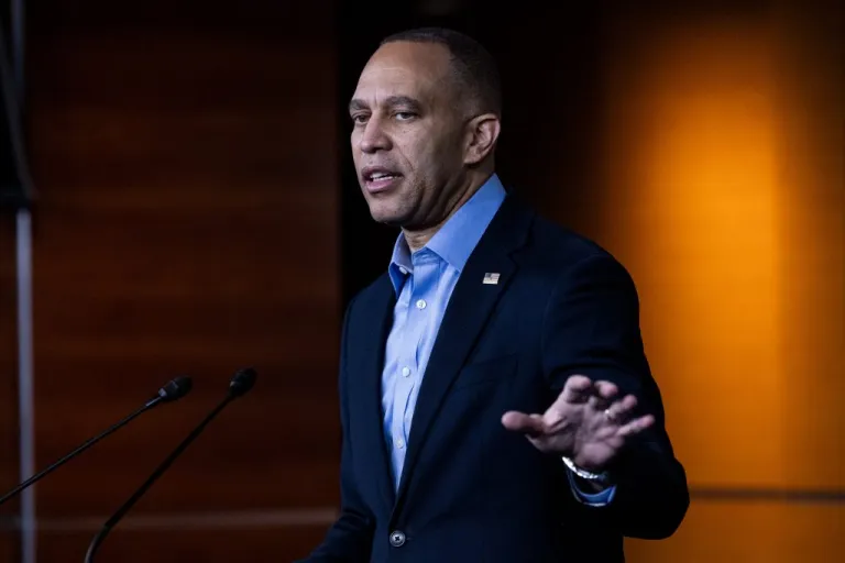 House Minority Leader Hakeem Jeffries (D-NY) speaks to reporters during a press conference on Capitol Hill.