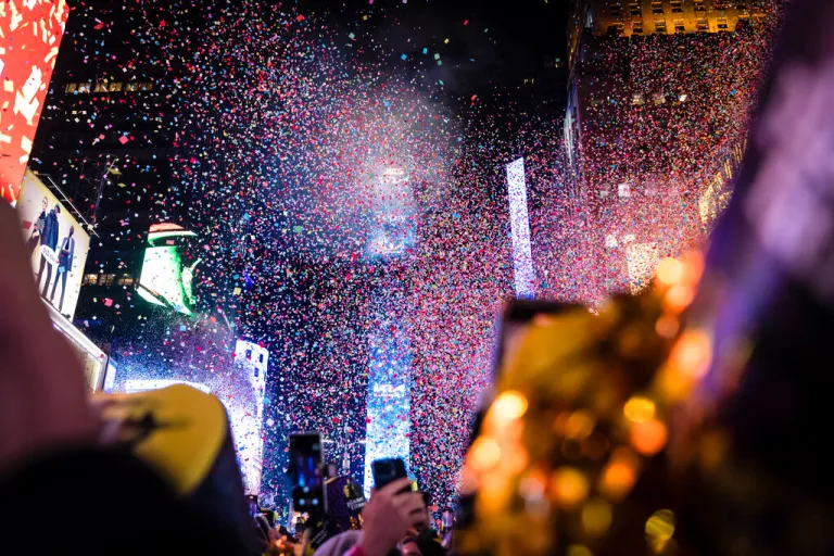 The Times Square New Year's Eve Ball drops during New Year's celebration in Times Square