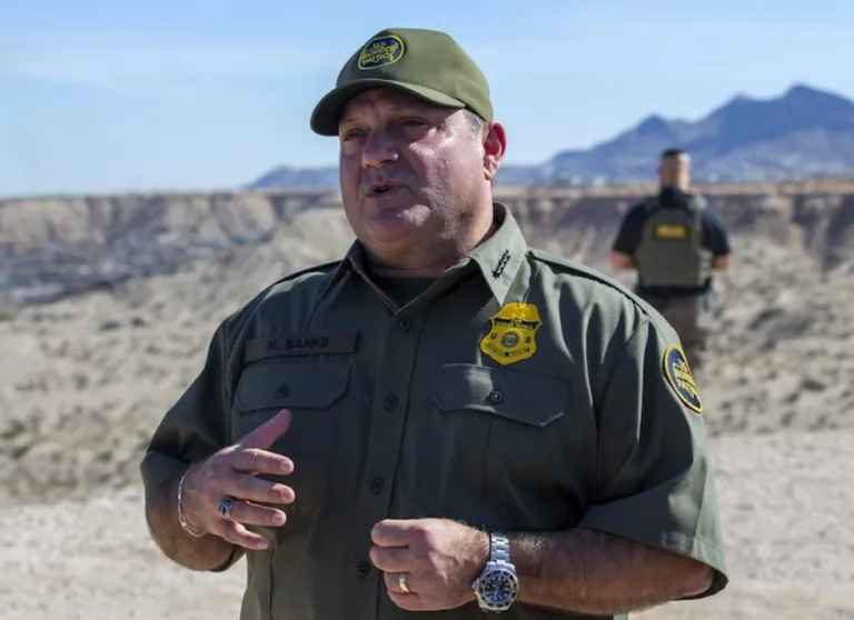 Border Patrol Chief Michael Banks speaks to reporters during the visit to the US-Mexico border by Defense Secretary Pete Hegseth in Sunland Park, N.M., Monday, Feb. 3, 2025. (AP Photo/Andres Leighton)