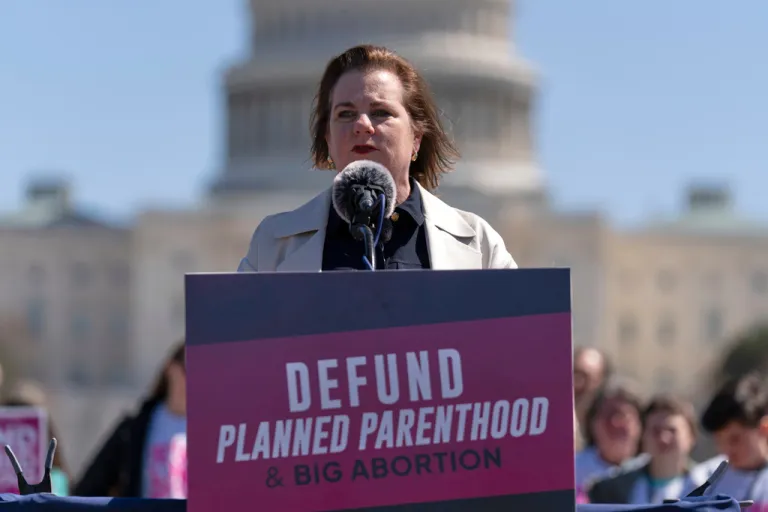 Susan B. Anthony Pro-Life America President Marjorie Dannenfelser speaks during an anti-abortion rally.