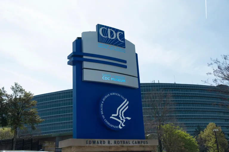 This Tuesday, April 1, 2025 photo shows the Centers for Disease Control and Prevention building in Atlanta. (AP Photo/Ben Gray)