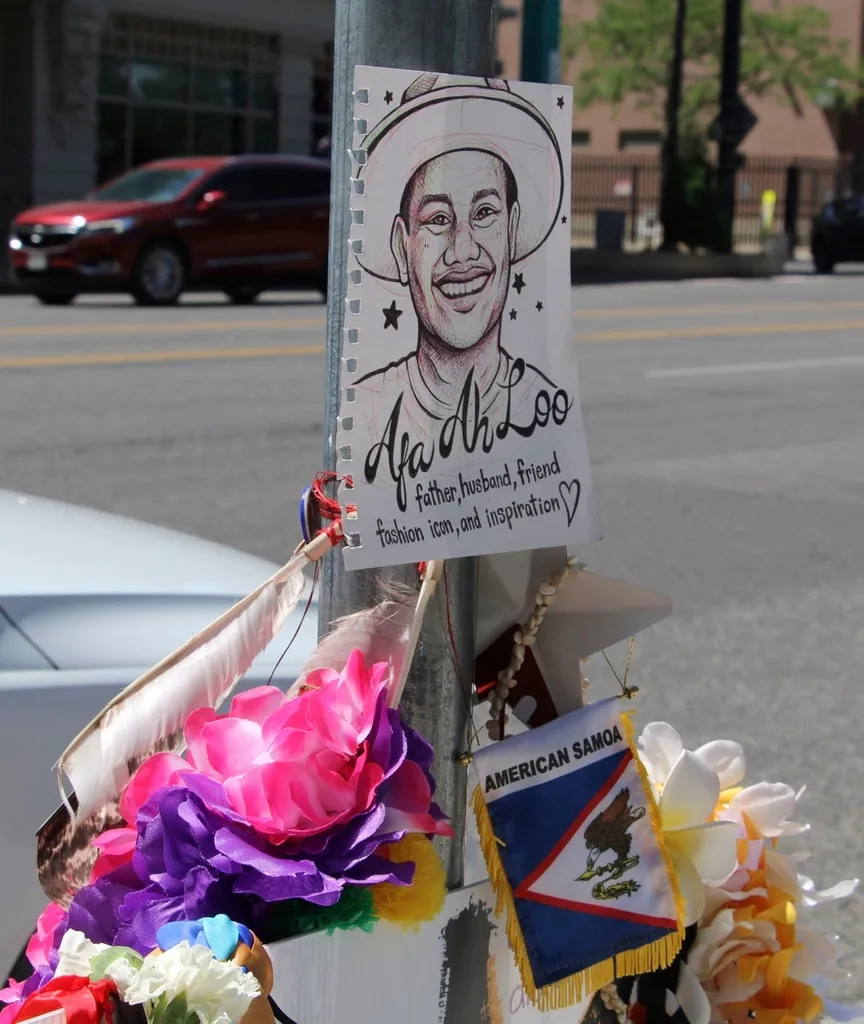A makeshift memorial for Arthur Folasa Ah Loo.