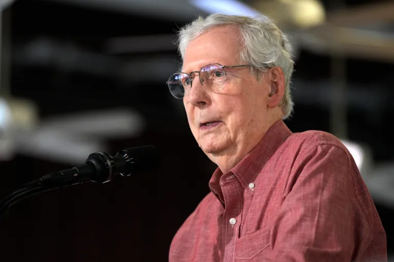 Sen. Mitch McConnell, R-Ky., speaks at the annual Fancy Farm picnic Saturday, Aug. 2, 2025, in Fancy Farm, Ky. (AP Photo/Mark Humphrey)