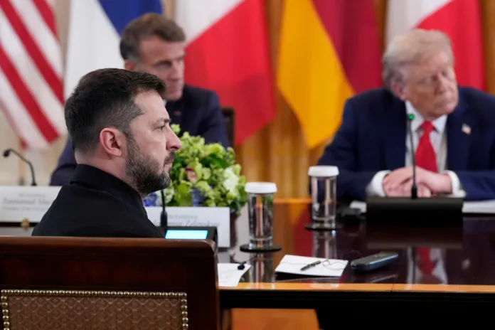 Emmanuel Macron, Donald Trump, and Volodymyr Zelensky meet in the White House