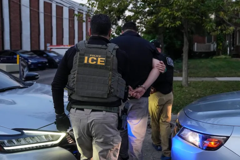 U.S. Immigration and Customs Enforcement agents make an arrest.