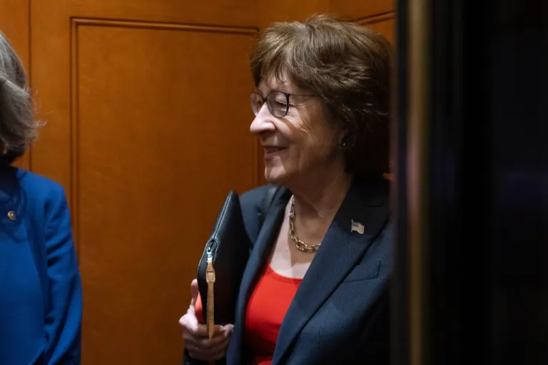 Sen. Susan Collins, R-Maine, speaks to reporters at the Capitol, Wednesday, Oct. 1, 2025, in Washington. (AP Photo/Manuel Balce Ceneta)