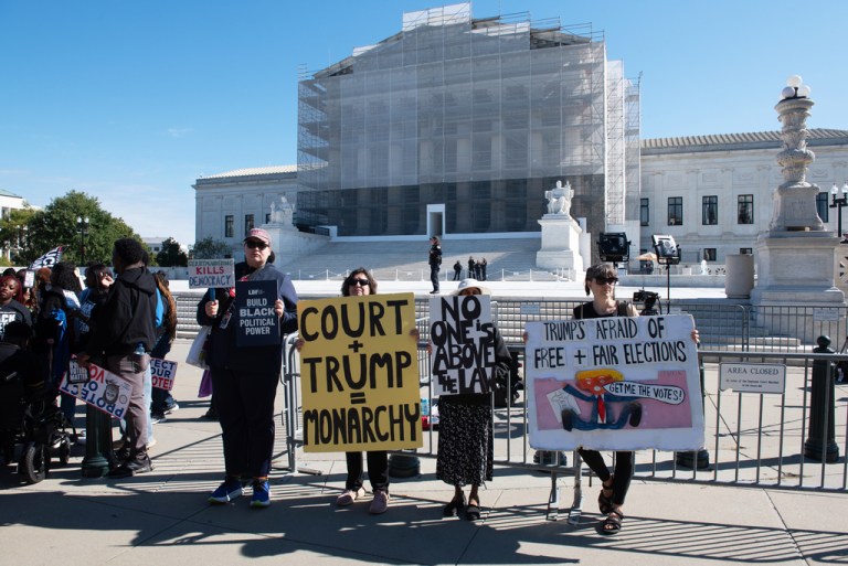 Protesters demonstrate in front of the Supreme Court.