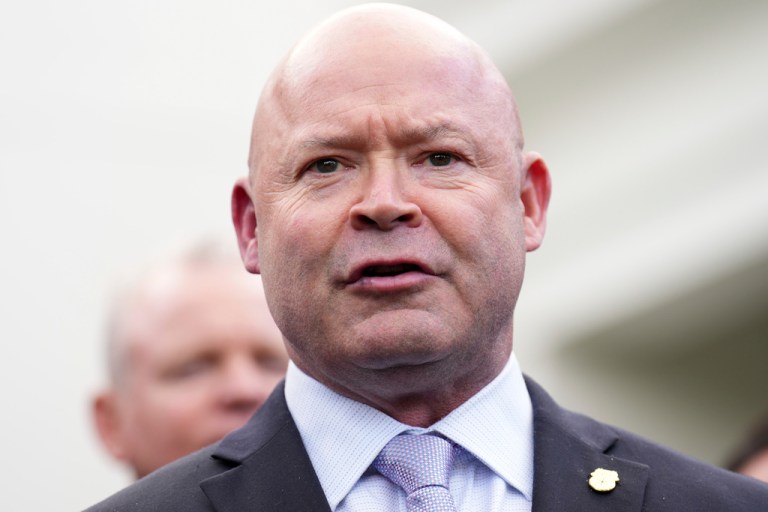 Sean O'Brien, President of the International Brotherhood of Teamsters, speaks to the media about the impact of the government shutdown on the aviation industry, outside of the West Wing of the White House, Thursday, Oct. 30, 2025, in Washington.