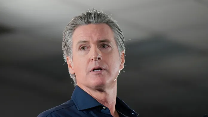 Gov. Gavin Newsom (D-CA) speaks during a rally with Harris County Democrats