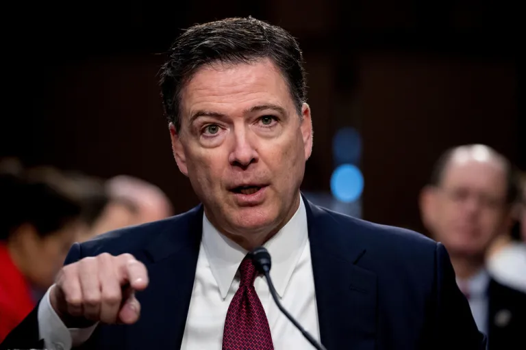 Former FBI Director James Comey speaks during a Senate Intelligence Committee hearing