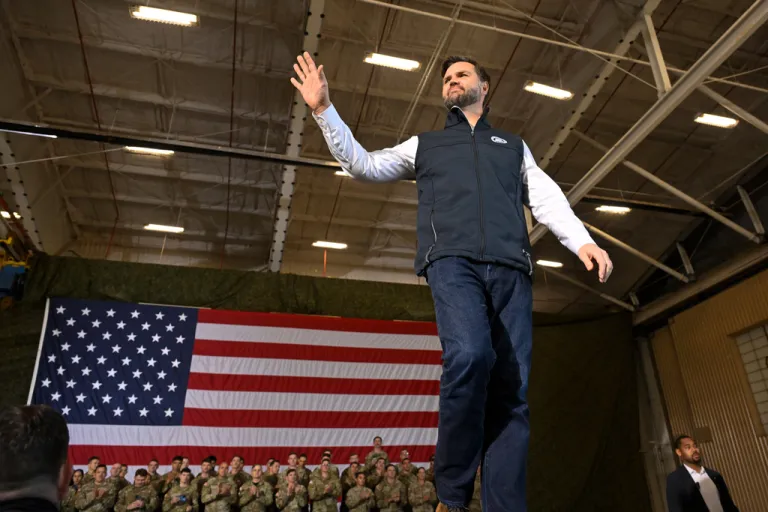 Vice President JD Vance comes on stage to applause during a visit to Fort Campbell.