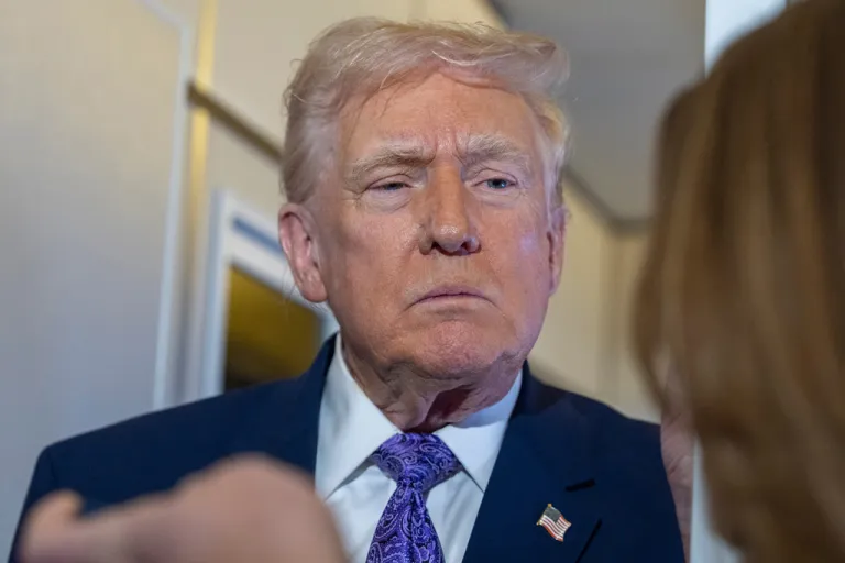 President Donald Trump speaks to reporters.