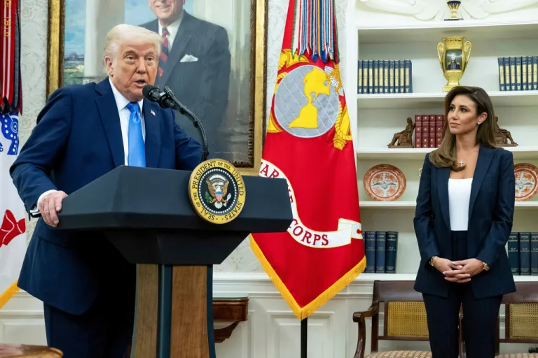 President Donald Trump speaks during a swearing-in for Alina Habba.